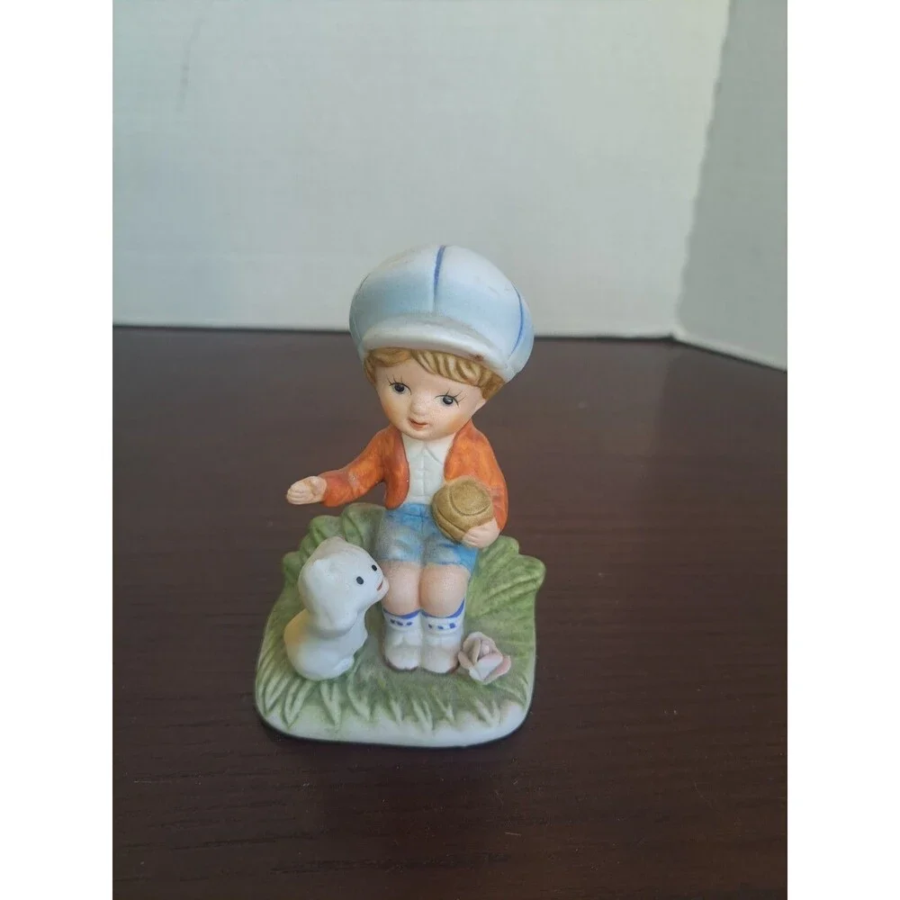 Vintage Homco Bisque Boy With Puppy #1430 Figurine